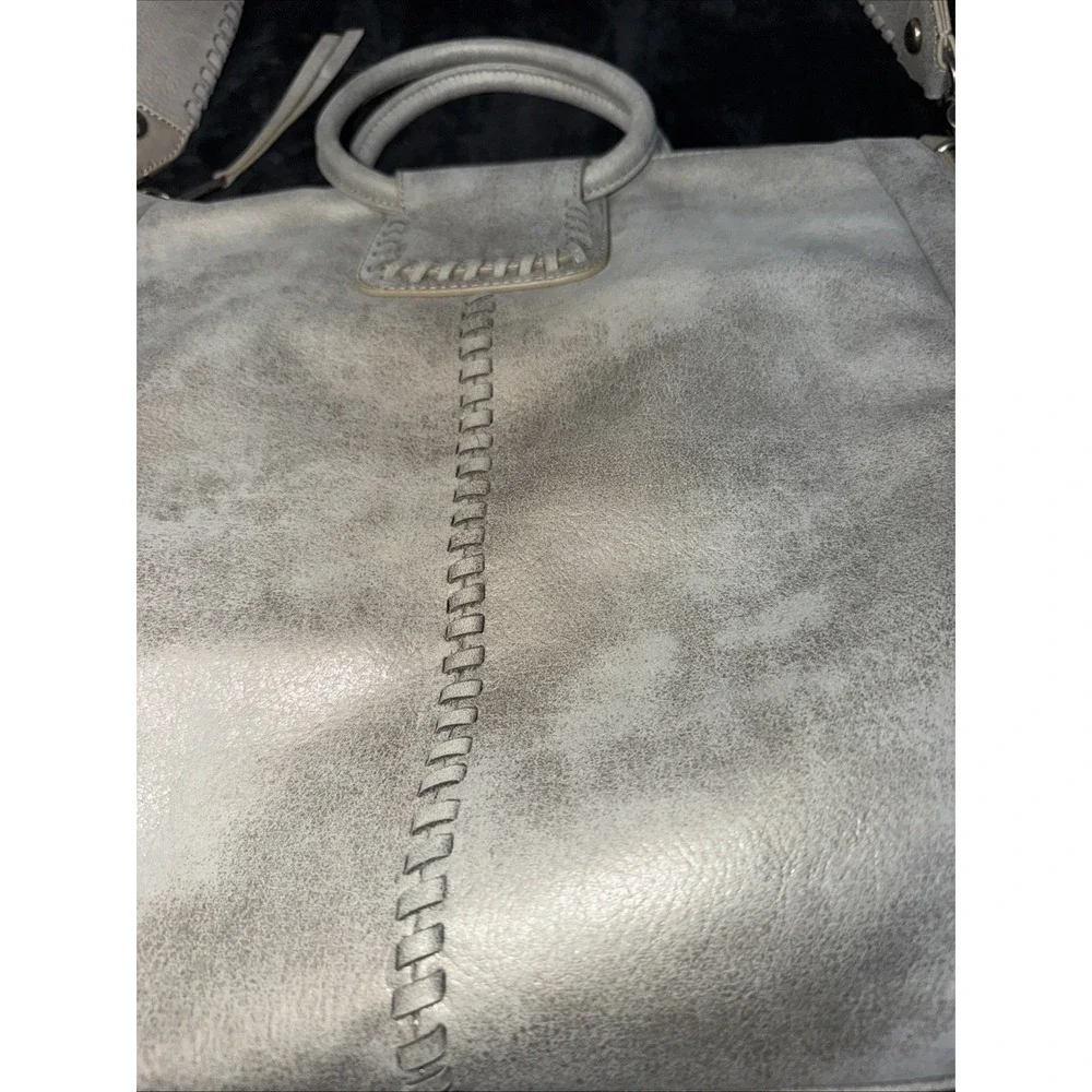 Hobo Int'l Sheila Buffed Gray silver Leather Large Shoulder Crossbody Bag Purse